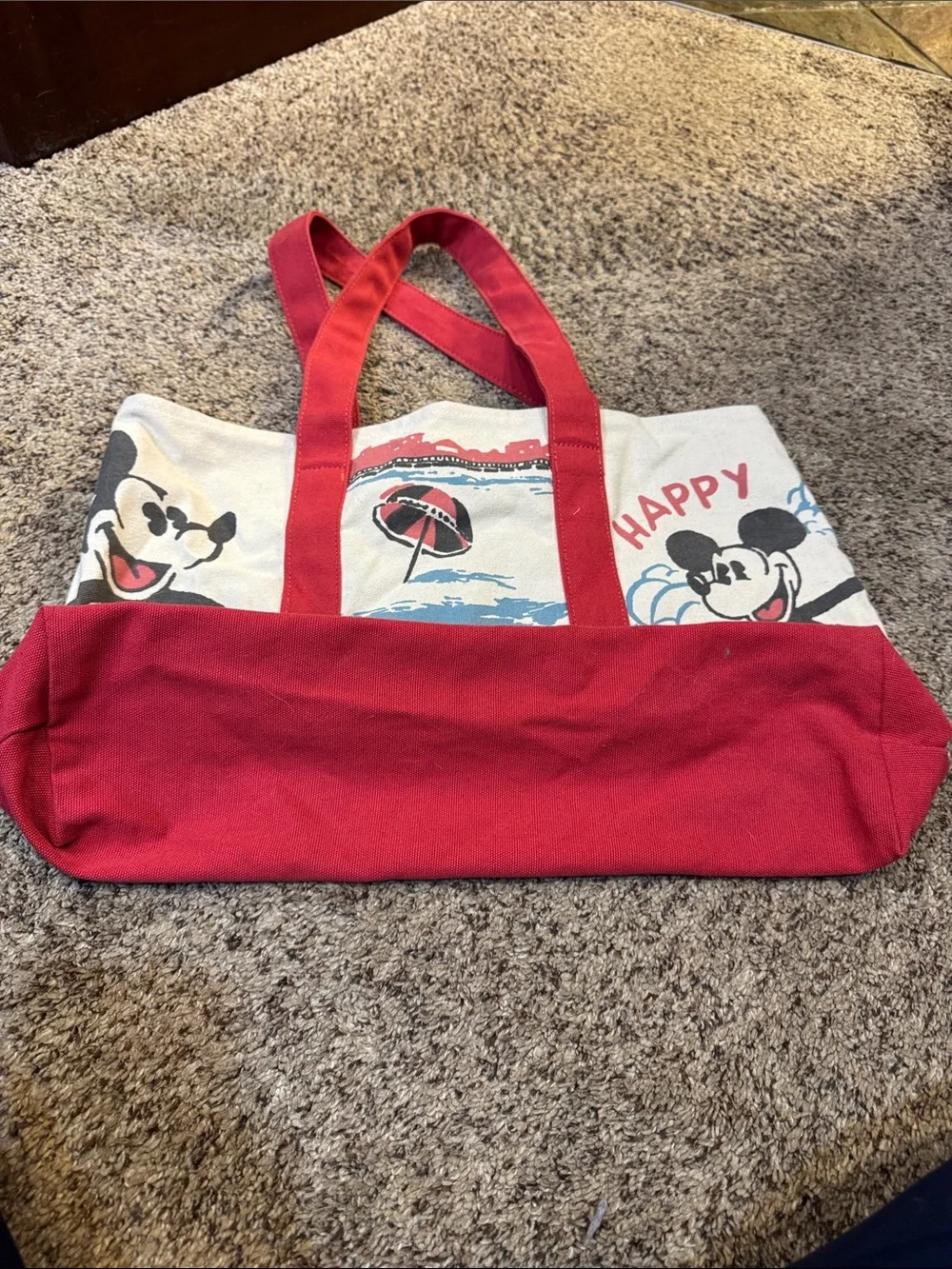 Disney Canvas Tote Bag Red White Blue with Mickey Graphic